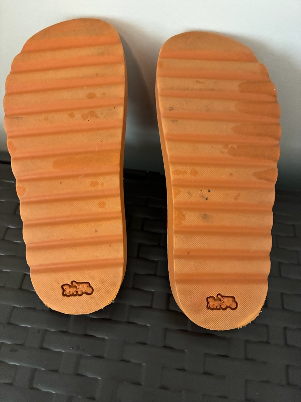 Coach Two-Tone Yellow and Orange Slide Sandals - Picture 4 of 5
